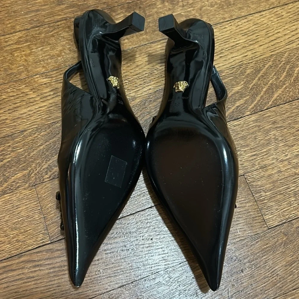 Authentic Versace Black Kitten Heel Pumps with medusa head - Picture 7 of 15